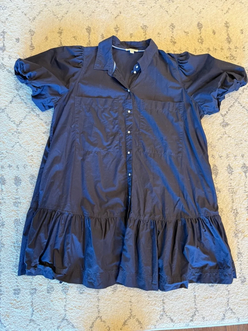 Navy Shirt Puff Sleeve Shirt Dress - Picture 2 of 4
